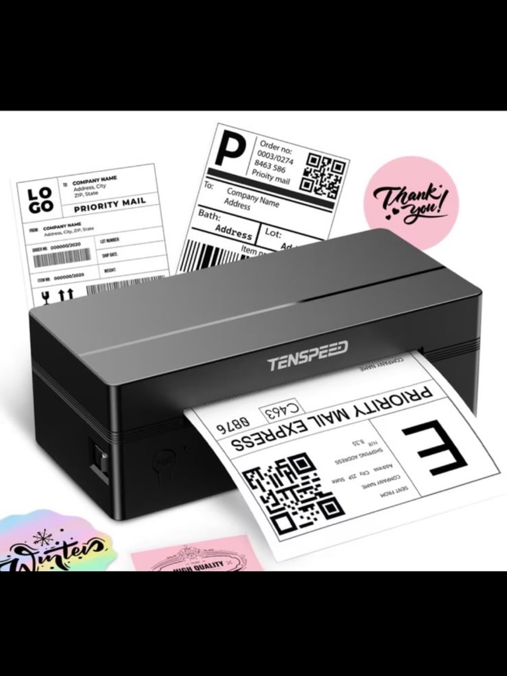 New! “TENSPEED RP425” BlackCommercial Grawith Label Printer with Roll of Labels.